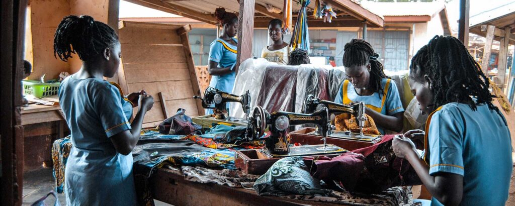 Young women working together